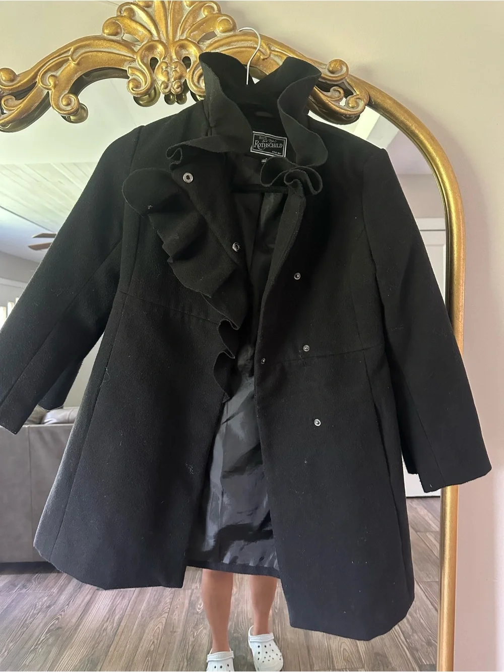 Rothschild Black Ruffled Front Trench Coat